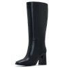 Wide Calf Knee High Boots for Women ?C Tall Fashion Boots with Side Zipper, Square Toe, Chunky Heel, Faux Leather Long Boots