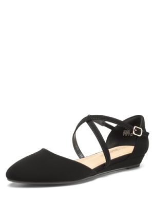 Pointed Toe Low Wedge Heeled Ankle Strap Flats Shoes for Women Dressy Comfortable, Casual Slip-on Dress Shoes for Business