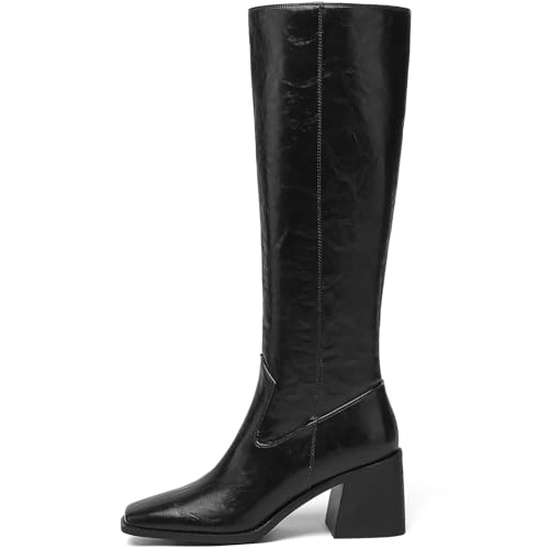 Women's Knee High Boots with Block Heels ?C Tall Fashion Boots with Side Zipper, Square Toe Long Boots for Fall Winter
