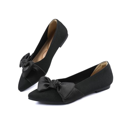 Pointed Toe Ballet Flats for Women Slip On Comfortable Flats with Bow Dressy Casual Work Shoes