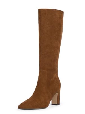 Knee High Boots for Women 3-Inch Chunky Heel Pointed Toe Side Zipper Fall Boots Dressy Comfortable Fashion