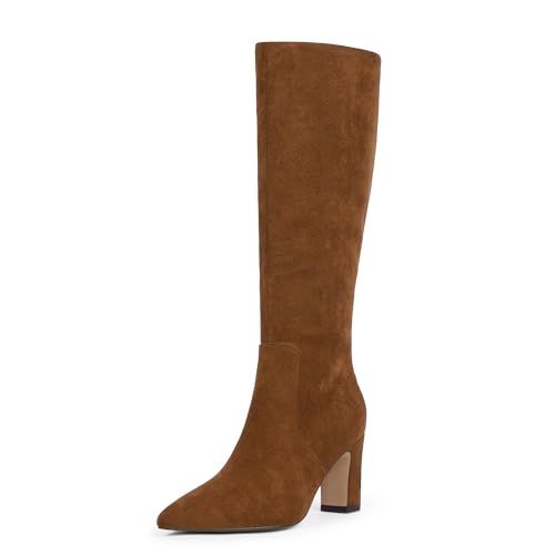 Knee High Boots for Women 3-Inch Chunky Heel Pointed Toe Side Zipper Fall Boots Dressy Comfortable Fashion