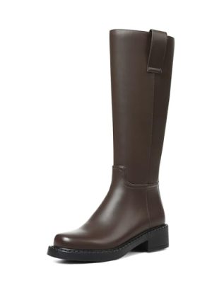 Wide Calf Knee High Boots for Women Round Toe Chunky Platform Tall Boots Comfortable Low Heel Faux Leather Boots with Side