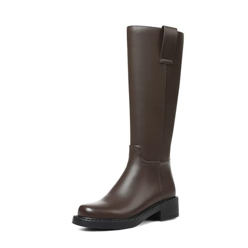 Wide Calf Knee High Boots for Women Round Toe Chunky Platform Tall Boots Comfortable Low Heel Faux Leather Boots with Side