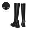 Knee High Boots Women Platform Chunky Block Heel Stretchy Square Toe Tall Patent Leather Long Boots