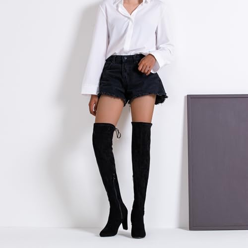 Women??s Thigh High Over The Knee Boots Suede Fashion Long 3.5 Inch Heel Boots with Zipper