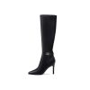 Women's Knee High Boots Women Mid Heel Pointed Toe Tall Boots for Women High Heel Side Zipper with Buckle Bow Knots Long Boots