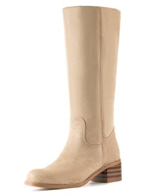 Women's Knee High Campus Boots Square Toe Chunky Block Low Heel Vintage Long Boots for Women Wide Calf