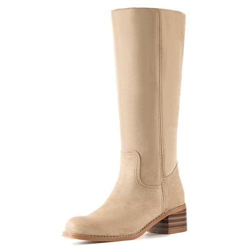 314AybqQW5L.jpg Women's Knee High Campus Boots Square Toe Chunky Block Low Heel Vintage Long Boots for Women Wide Calf