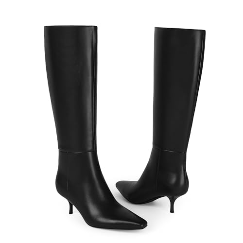 314EgmeitML.jpg Knee High Boots Women Faux Leather Boots Low Heel Square Toe Side Zipper Fall Long Tall Boots for Women
