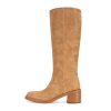314UiqNLKCL.jpg Women's Banana Knee High Boots Square Toe Chunky Block Heel Tall Boots Wide Calf Fashion Comfortable Casual Pull on Long Boots