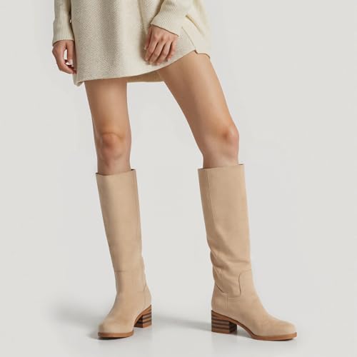 314ZFAKWghL.jpg Women's Knee High Campus Boots Square Toe Chunky Block Low Heel Vintage Long Boots for Women Wide Calf