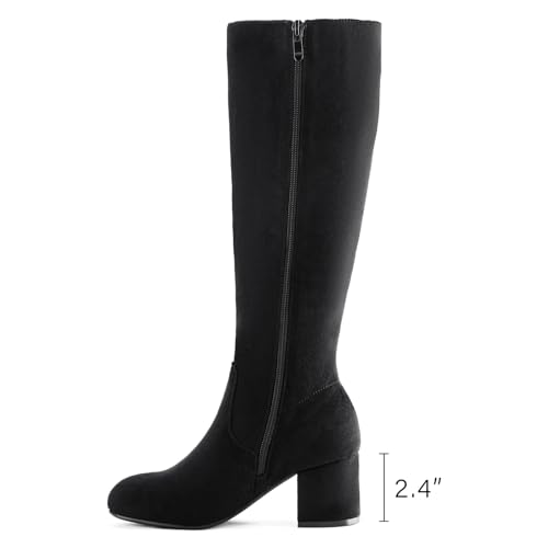 Knee High Boots for Women Block Chunky Heel Boots with Side Zipper