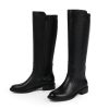 Knee High Boots Women Faux Leather Elastic Boots Low Heel Round Toe Side Zipper Fall Long Tall Boots for Women