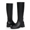317KxLAHtHL.jpg Knee High Boots for Women Low Heel Square Toe Side Zipper Fall Long Tall Boots Women Faux Leather Elastic Boots