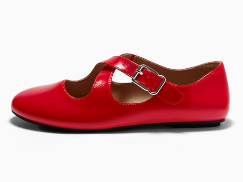 Women's Ballet Flats Comfortable Closed Round Toe Criss Cross Ankle Strap Dress Dance Flat Shoes
