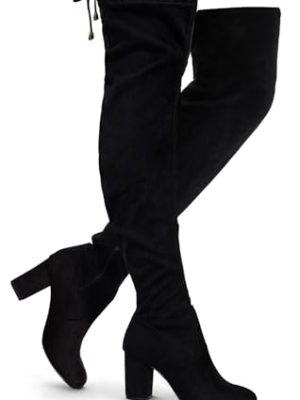 Women's Over The Knee High Boots Suede Thigh High Boot 3 Inch Chunky Heels Zipper Adjustable Opening Shoes