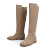 Knee High Boots Women Flat Rounded Toe Stretchy Boots Side Zipper Dress Tall Boot