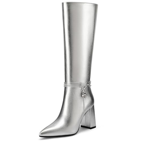318rGMrLqYL.jpg Knee High Boots for Women Chunky Block Heel Tall Boots Pointed Toe Side Zipper Fashion Dress Long Boots