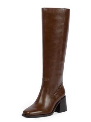 Women's Knee High Boots with Zipper Square Toe Chunky Heeled Tall Boots
