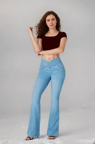 Flare Jean Leggings for Women,Bell Bottom Jeans for Women Knit Crossover High Waisted Bootcut Jean