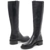 Women Knee High Boots Faux Leather Long Boots Low Chunky Heel Square Toe Side Zipper Fall Tall Boots