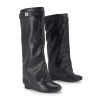 Fold Over Boots Women's Knee high Shark Boots Pointed Toe Wedge Heel Flat Shoes For Fall Winter Dress Boots
