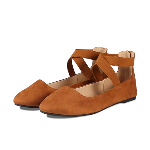 Women's Flats Comfortable Fashion Shoes for Women with Elastic Ankle Straps Dressy Ballerina Style Closed Toe s for Women Casual