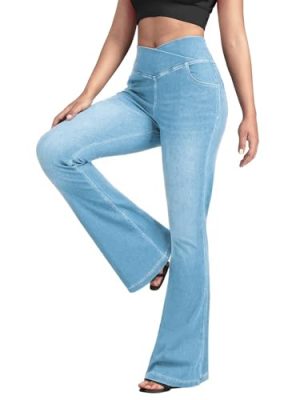 Flare Jean Leggings for Women,Bell Bottom Jeans for Women Knit Crossover High Waisted Bootcut Jean