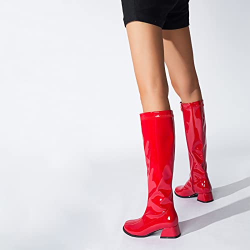 Gogo Boots for Women Square Toe Chunky Knee High Boots Side Zipper Boot Disco Costumes Dress Party Boots