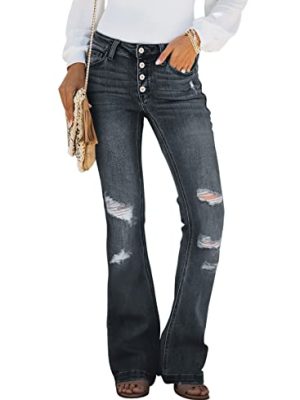 Women's High Waisted Bell Bottom Bootcut Jeans Flared Wide Leg Denim Pants