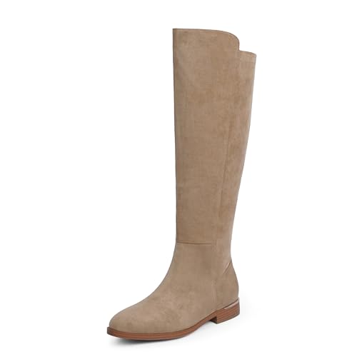 Knee High Boots Women Flat Rounded Toe Stretchy Boots Side Zipper Dress Tall Boot