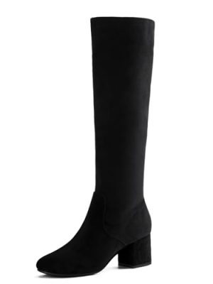 Knee High Boots for Women Block Chunky Heel Boots with Side Zipper