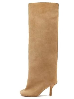 Suede Boots Wide Calf Boots with Slim High Heels Square Toe Stiletto Boots Straight Tall Boots Slouchy Boots Women's Knee High