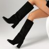 Women's Knee High Suede Square Toe Boots-Chunky Block Heeled Boots
