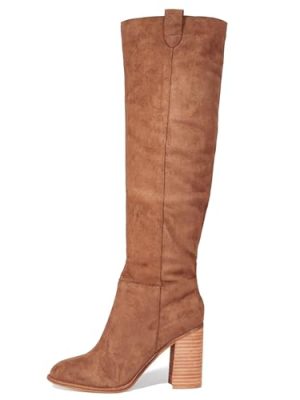Suede Knee-High Boots Fall Boot For Women Chunky Block High Heel Slouch Fashion Boot Round Toe Side Zipper