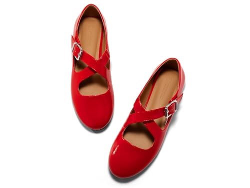 Women's Ballet Flats Comfortable Closed Round Toe Criss Cross Ankle Strap Dress Dance Flat Shoes