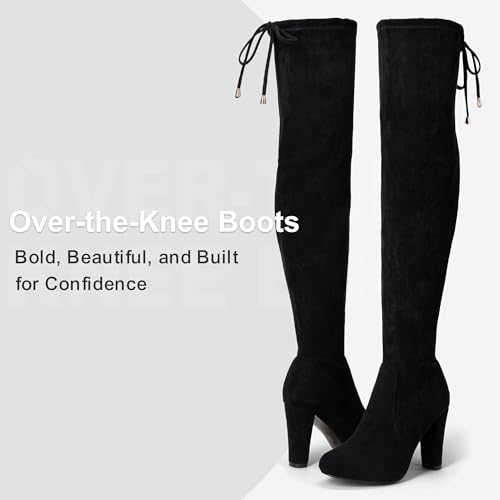 Women??s Thigh High Over The Knee Boots Suede Fashion Long 3.5 Inch Heel Boots with Zipper