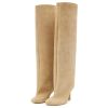 31MvJAmKNPL.jpg Women's Suede Knee High Boots Square Toe Stiletto Heels Wide Calf Tall Boots