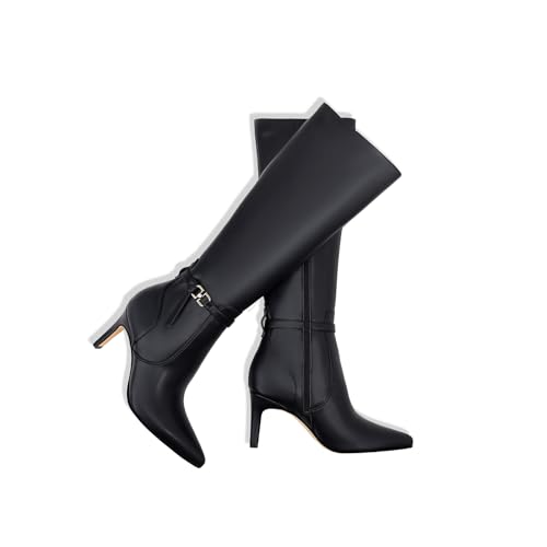 Women's Knee High Boots Women Mid Heel Pointed Toe Tall Boots for Women High Heel Side Zipper with Buckle Bow Knots Long Boots