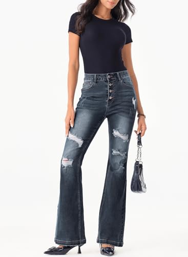 Women's High Waisted Bell Bottom Bootcut Jeans Flared Wide Leg Denim Pants