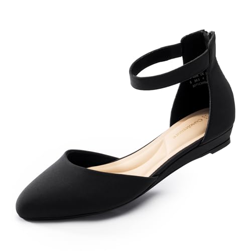 31NzBGIUhiL.jpg Women Flat Shoes with Ankle Strap, Low Wedge Heel Flats for Women, Comfortable Pointed Toe Dress Shoes for Work Business Wedding