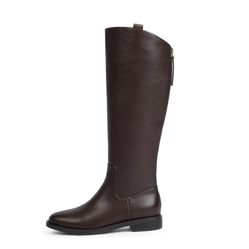 Knee High Boots Women Rounded Toe Flat Retro Bais Opening Low Chunky Heel Riding Boots