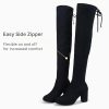 Women's Over The Knee High Boots Suede Thigh High Boot 3 Inch Chunky Heels Zipper Adjustable Opening Shoes