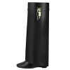 Fold Over Knee High Boots for Women Pointy Pull-on Wedge Heel Knee Shark Boot With Side Zipper Covered Wedge Heel Padlock Boot