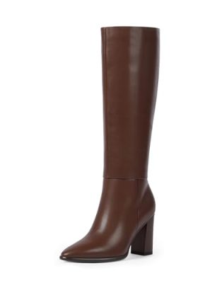 Knee High Boots Women Pointed Toe Chunky Heel Fall Tall Boots Side Zipper Faux Leather Long Boots for Women