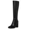 Women's Knee High Boots Faux Leather Square To Tall Boots Fashion Chunky Block Heel Long Boots with Side Zip
