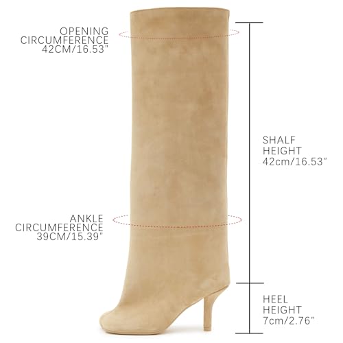 31YPCp-n7LL.jpg Women's Suede Knee High Boots Square Toe Stiletto Heels Wide Calf Tall Boots