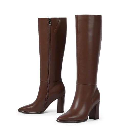 Knee High Boots Women Pointed Toe Chunky Heel Fall Tall Boots Side Zipper Faux Leather Long Boots for Women