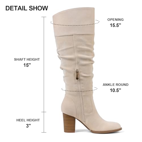 Suede Knee-High Boots Fall Boot For Women Chunky Block High Heel Slouch Fashion Boot Round Toe Side Zipper